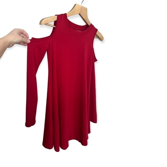 Women’s Red Cold Shoulder Long Sleeve Swing Dress by Fuerfits, Size Small - Picture 2 of 8